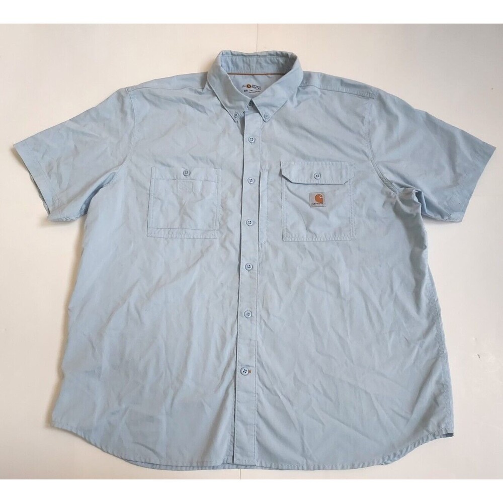 NWOT Carhartt Force Relaxed Fit Light Blue Short Sleeve Shirt Size 2XL Regular